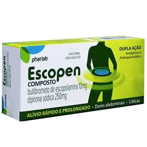 Escopen Composto 10+250mg Caixa Com 10 Comprimidos Butilbrometo de Escopolamina + Dipirona Revestidos