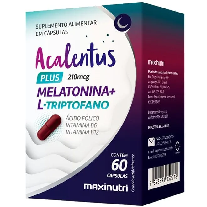Acalentus Plus Melatonina + L-Triptofano 60 Cápsulas Maxinutri