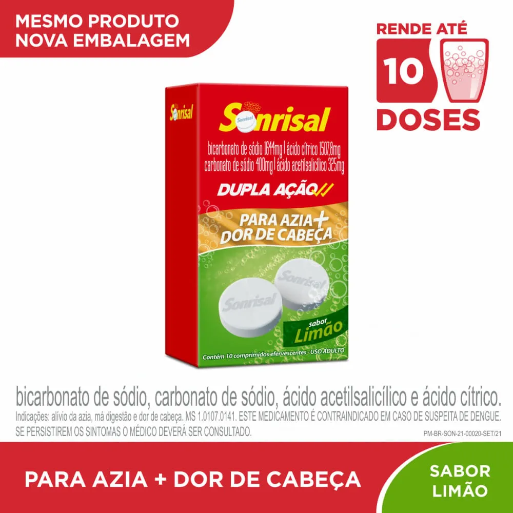 Sonrisal Limão Dupla Ação 10 Comprimidos Efervescentes