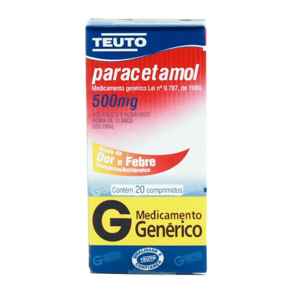Paracetamol 500mg 20 comprimidos Generico Teuto