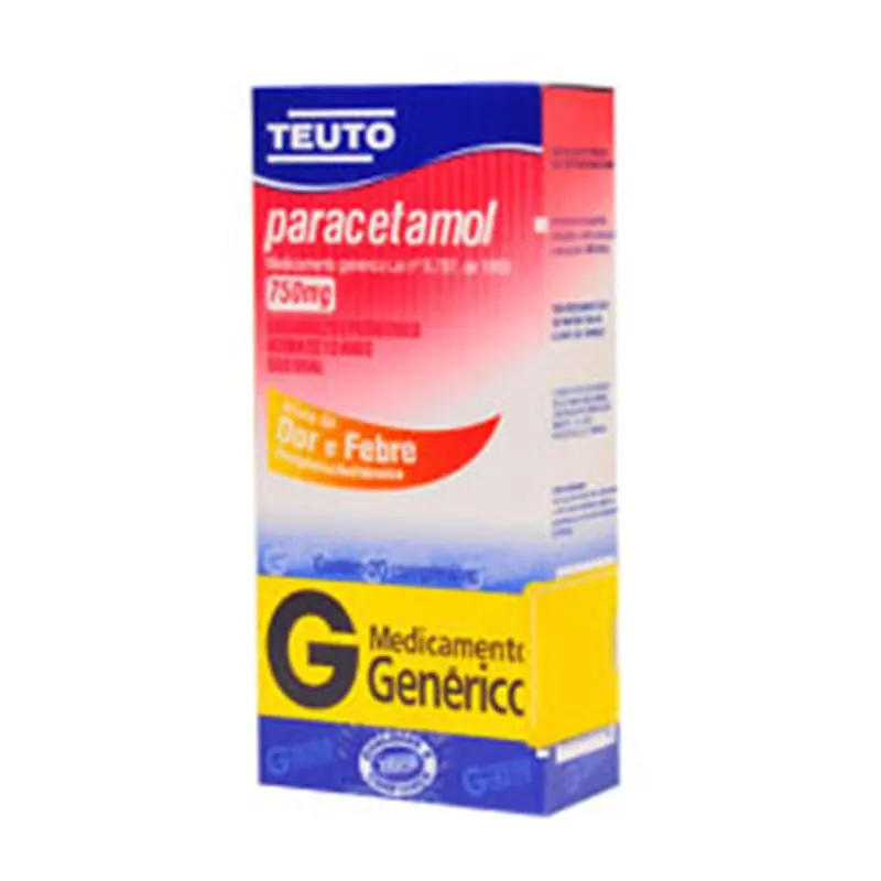 Paracetamol 750mg 20 comprimidos revestidos Generico Teuto