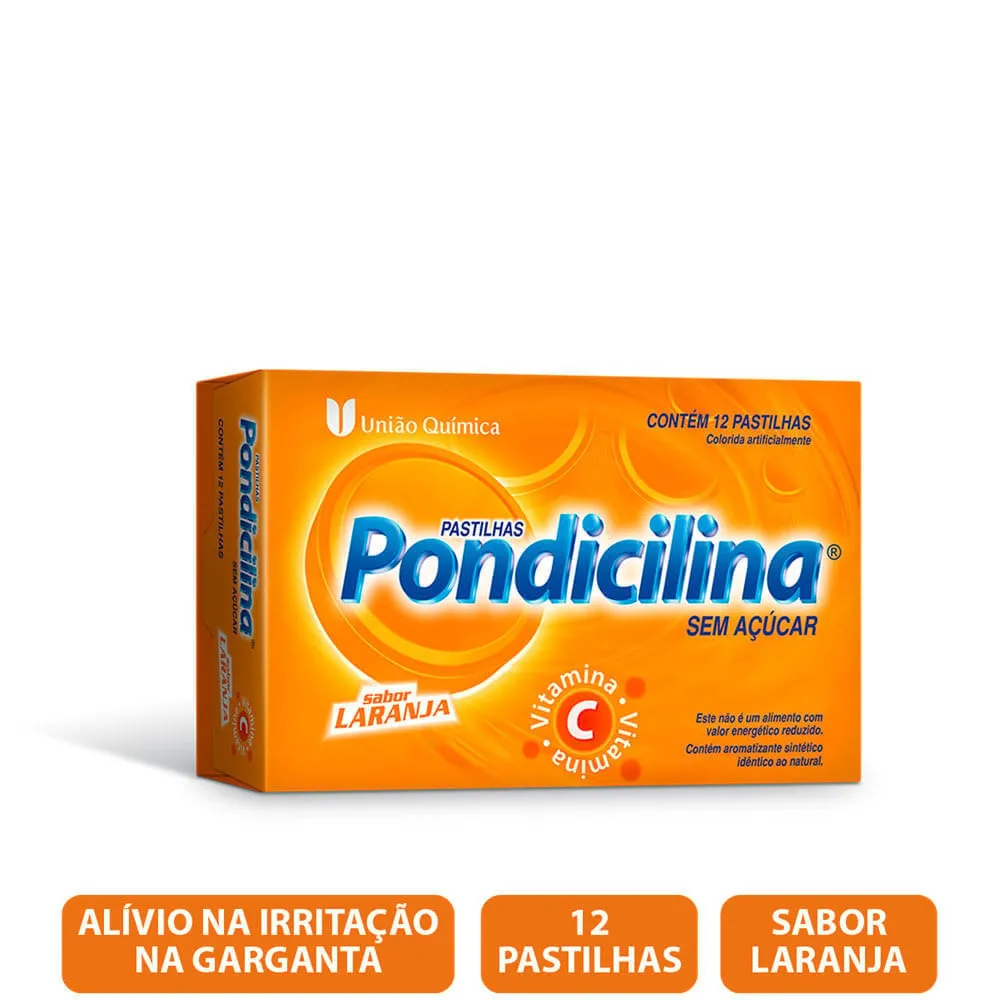 Pondicilina Vitamina C Laranja 12 Pastilhas para Garganta