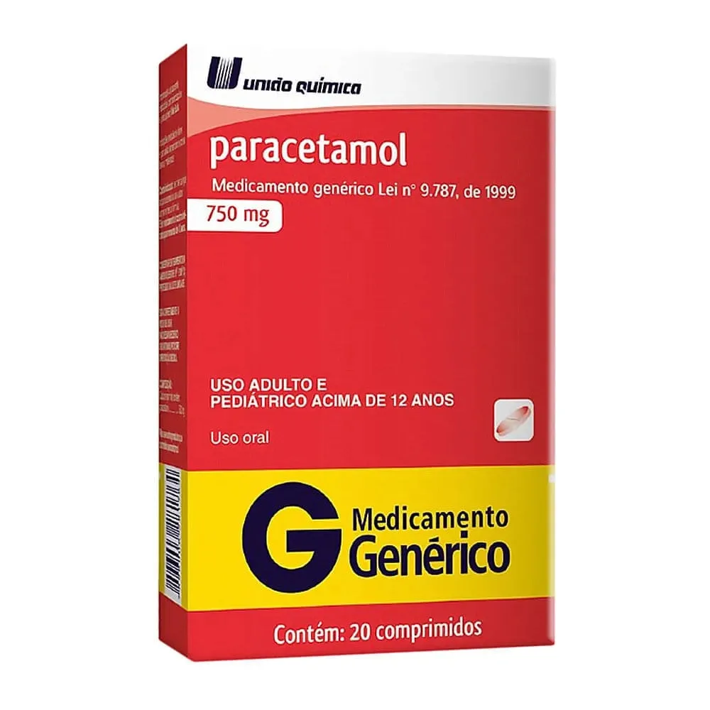 Paracetamol 750mg 20 Comprimidos Genérico União Química