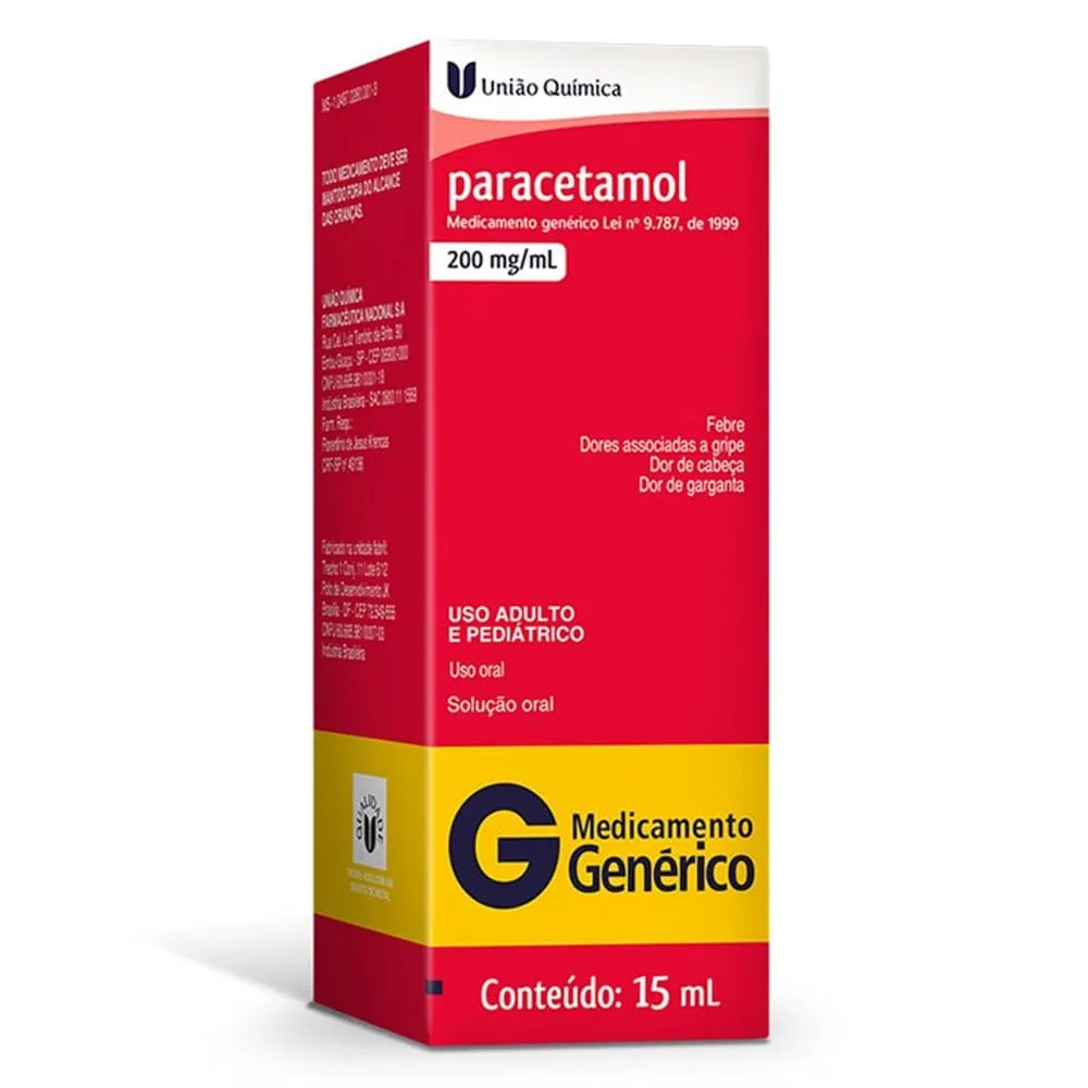 Paracetamol Gotas 200mg/ml 15ml Genérico União Química