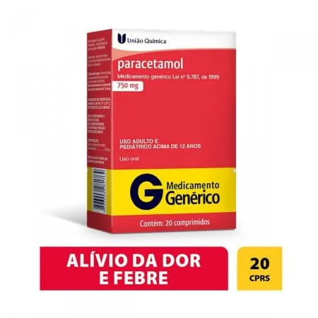 Paracetamol 750mg Genérico União Química 20 comprimidos