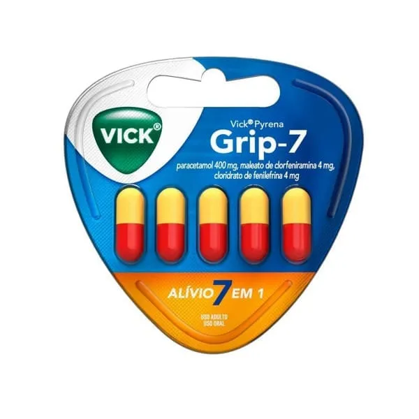 Vick Pyrena Grip-7 Paracetamol 400mg + Cloridrato Fenillefrina 4mg + Maleato de Clorfeniramina 4mg 5 cápsulas