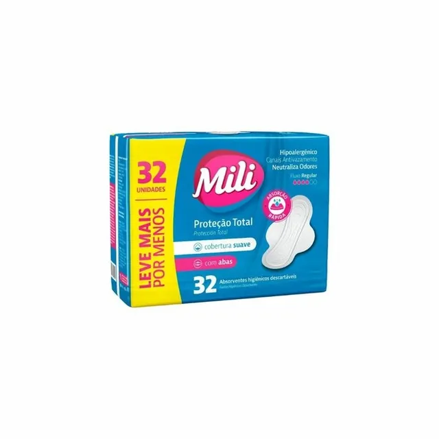 Absorvente Mili P Total Suave C/Abas 32 Unidades