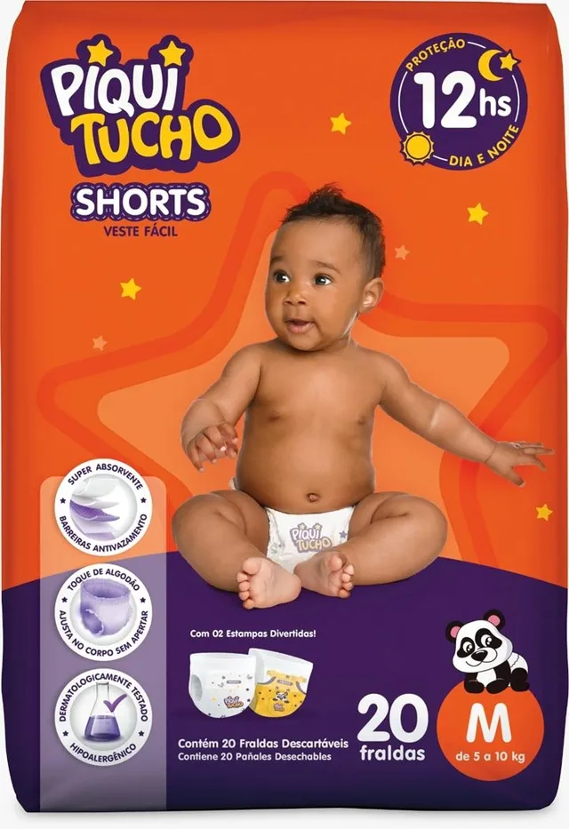 Fralda Shorts Piquitucho Jumbinho (M) 20 Unid