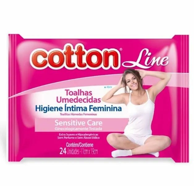 Lenço Umedecido Cotton Line Feminina Intima 24 Unidades