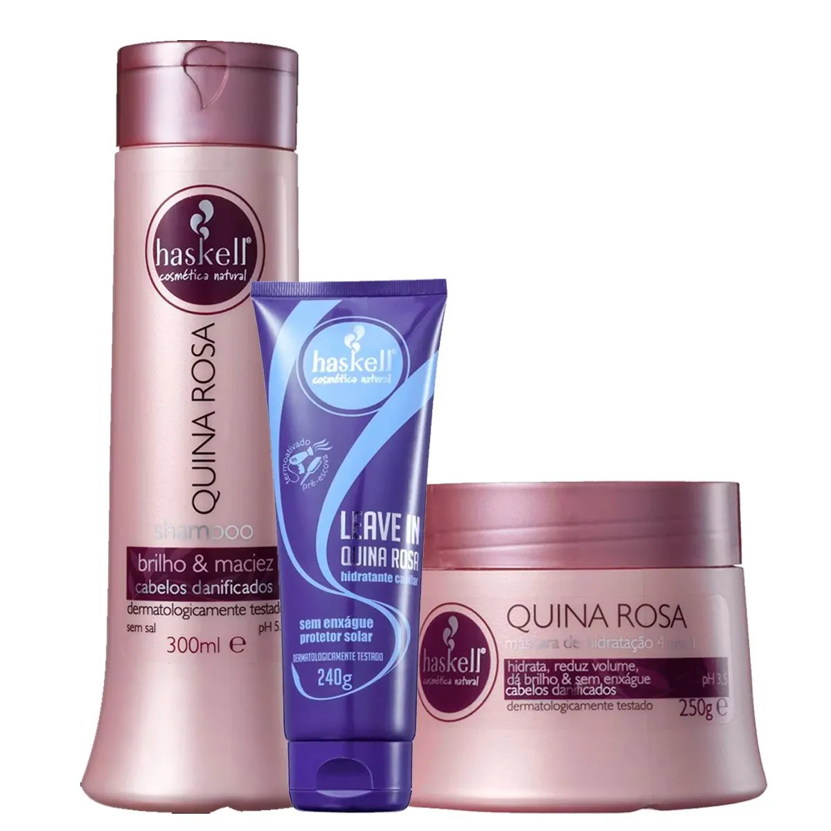 Kit Quina Rosa Shampoo, Máscara e Leave-in Haskell 300ml