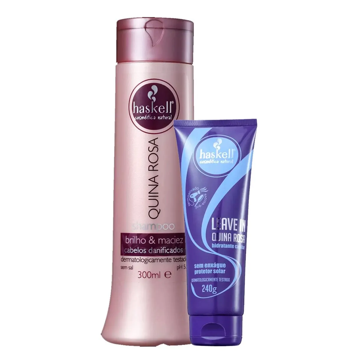 Kit Quina Rosa Shampoo e Leave-in Cabelos Danificados Haskell Reduz Volume 300ml