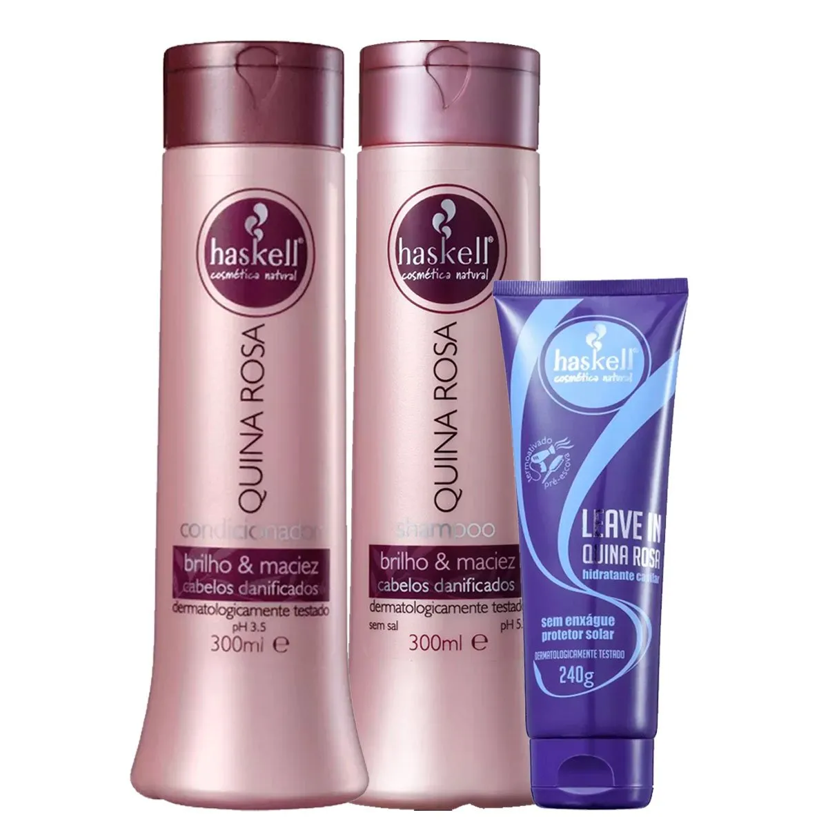 Kit Quina Rosa Shampoo, Condicionador e Leave-in Haskell 300ml
