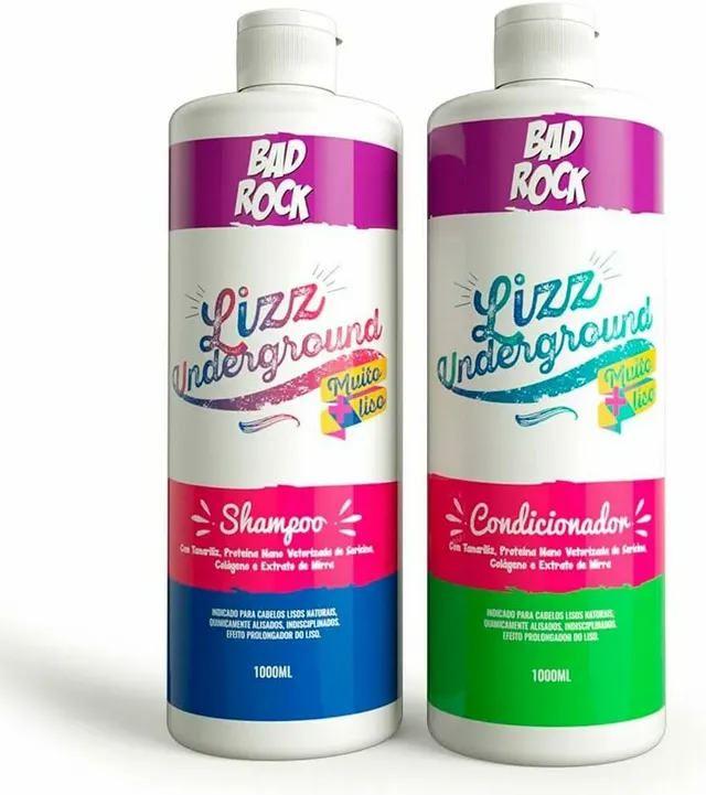 Kit Shampoo e Condicionador Efeito Liso Salão 1000ml - Bad Rock Lizz Underground