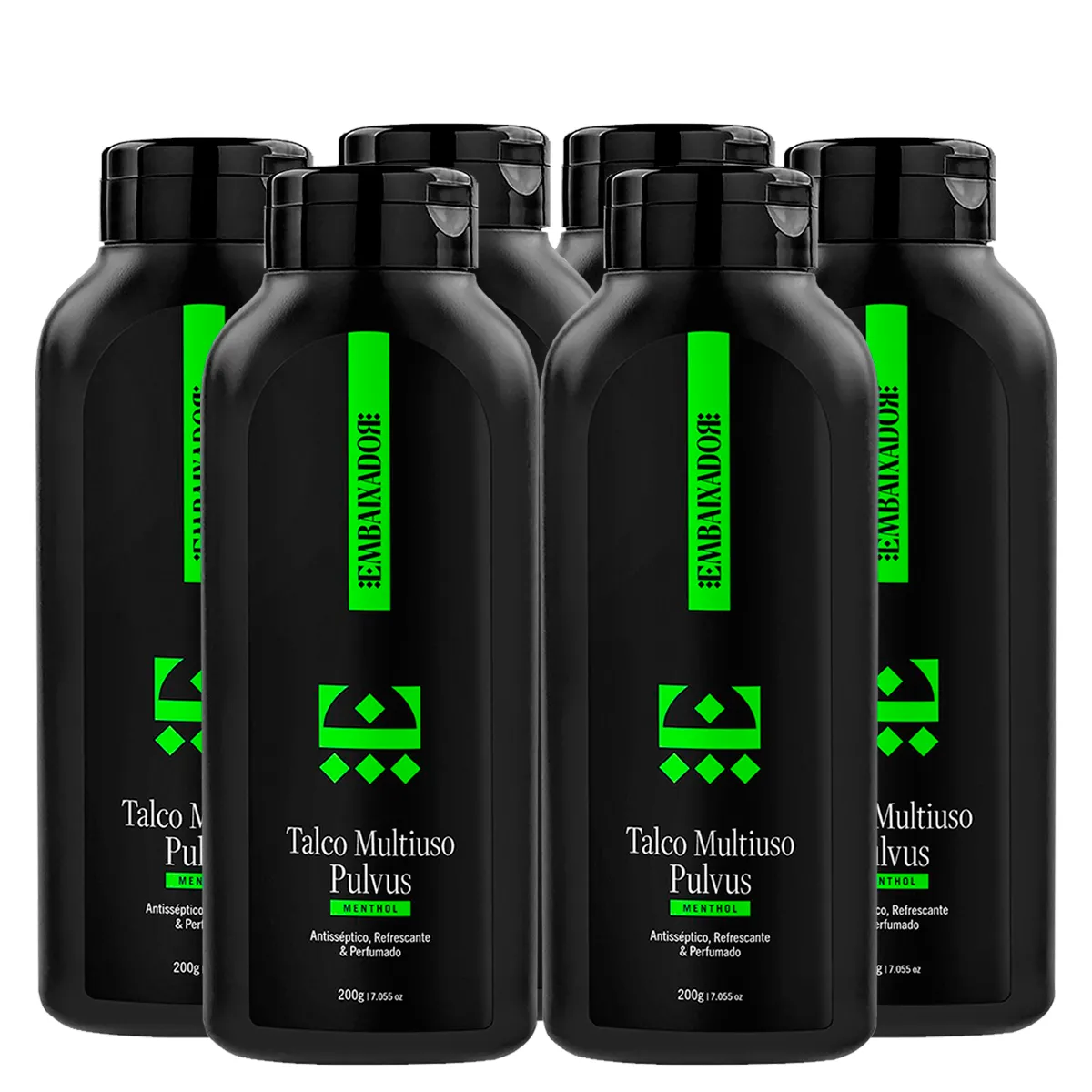 Kit 06 Talco Multiuso Pulvus Menthol Embaixador 200g