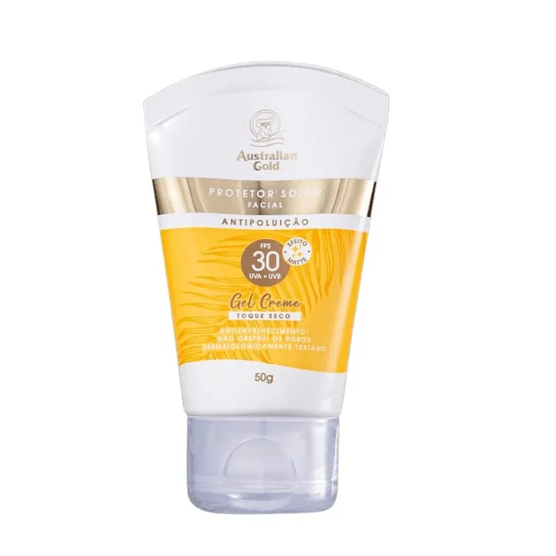 Australian Gold Gel Creme Protetor Solar Facial Antipuluição FPS30 50g