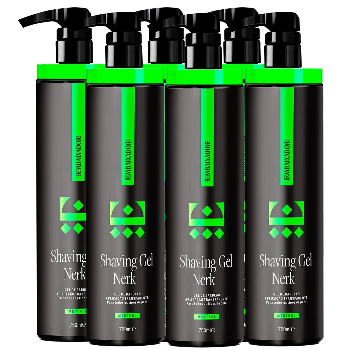Kit 6 Shaving Gel de Barbear Nerk Menthol Embaixador 750ml