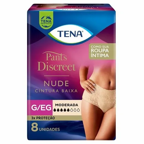 Roupa Íntima Tena Discreet Nude Tamanho G/EG c/ 8 unidades