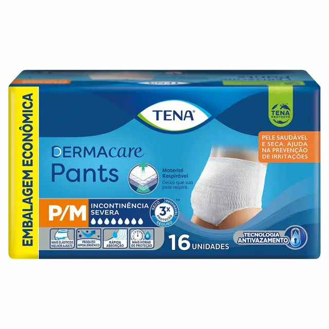 Fralda Adulto Tena Pants Dermacare Mega P/M 16 Unidades