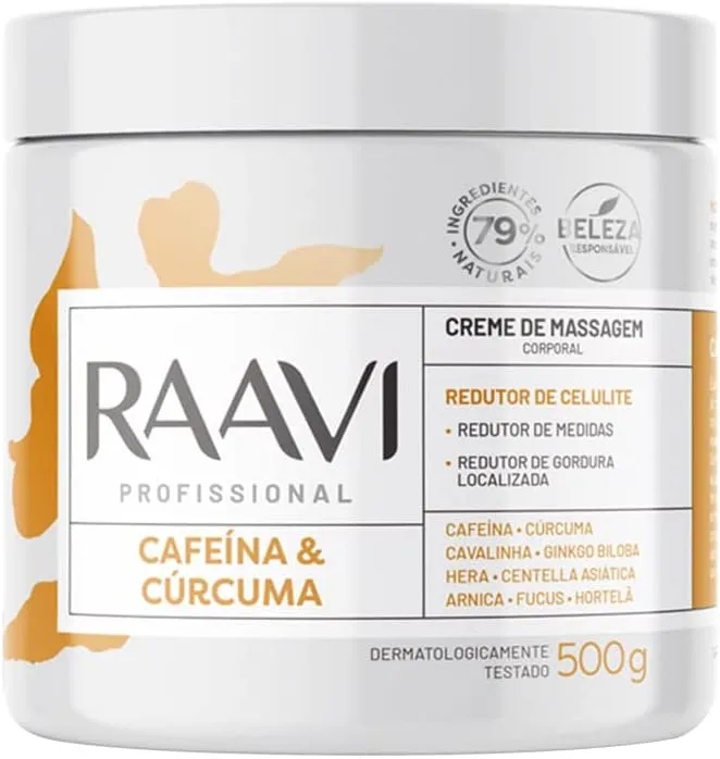 Creme De Massagem Cafeína e Cúrcuma Raavi 500G