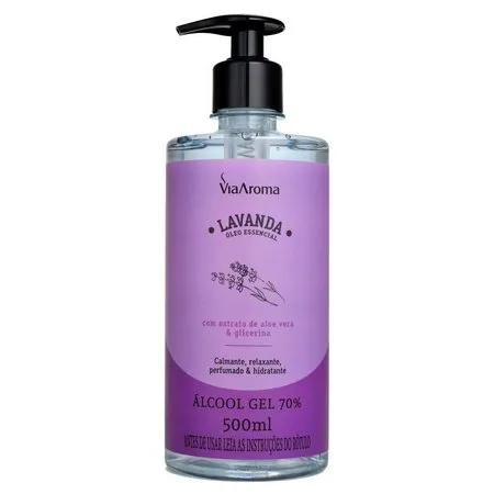 Álcool Gel com Óleo Essencial de Lavanda - Via Aroma - Frasco com 500m