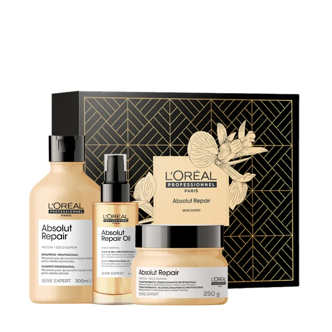 L'Oréal Absolut Repair Kit Caixa Shampoo 300ml + Máscara 250g + Óleo 90ml | Só na Linda