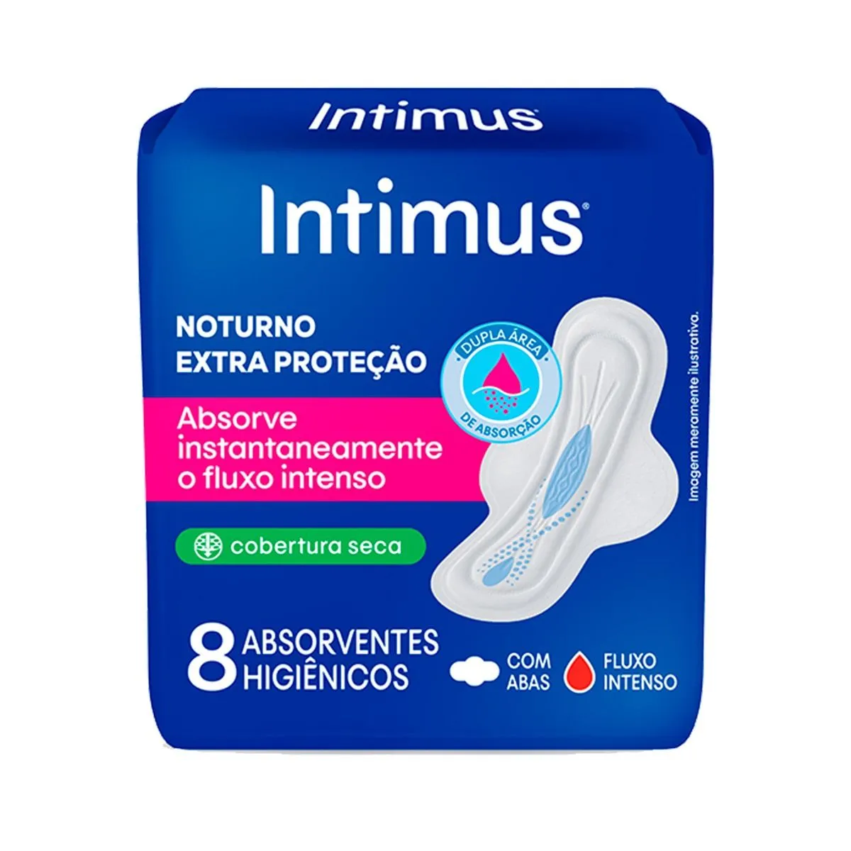 Absorvente Intimus Gel Noturno Cobertura Seca Com Abas Com 8 Unidades