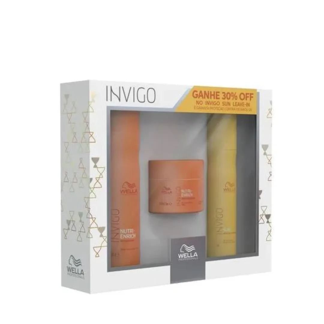 Wella Caixa NutriSun Shampoo 250ml + Mascara 150ml + Leave-in 150ml Cabelos Nutridos e Protegidos