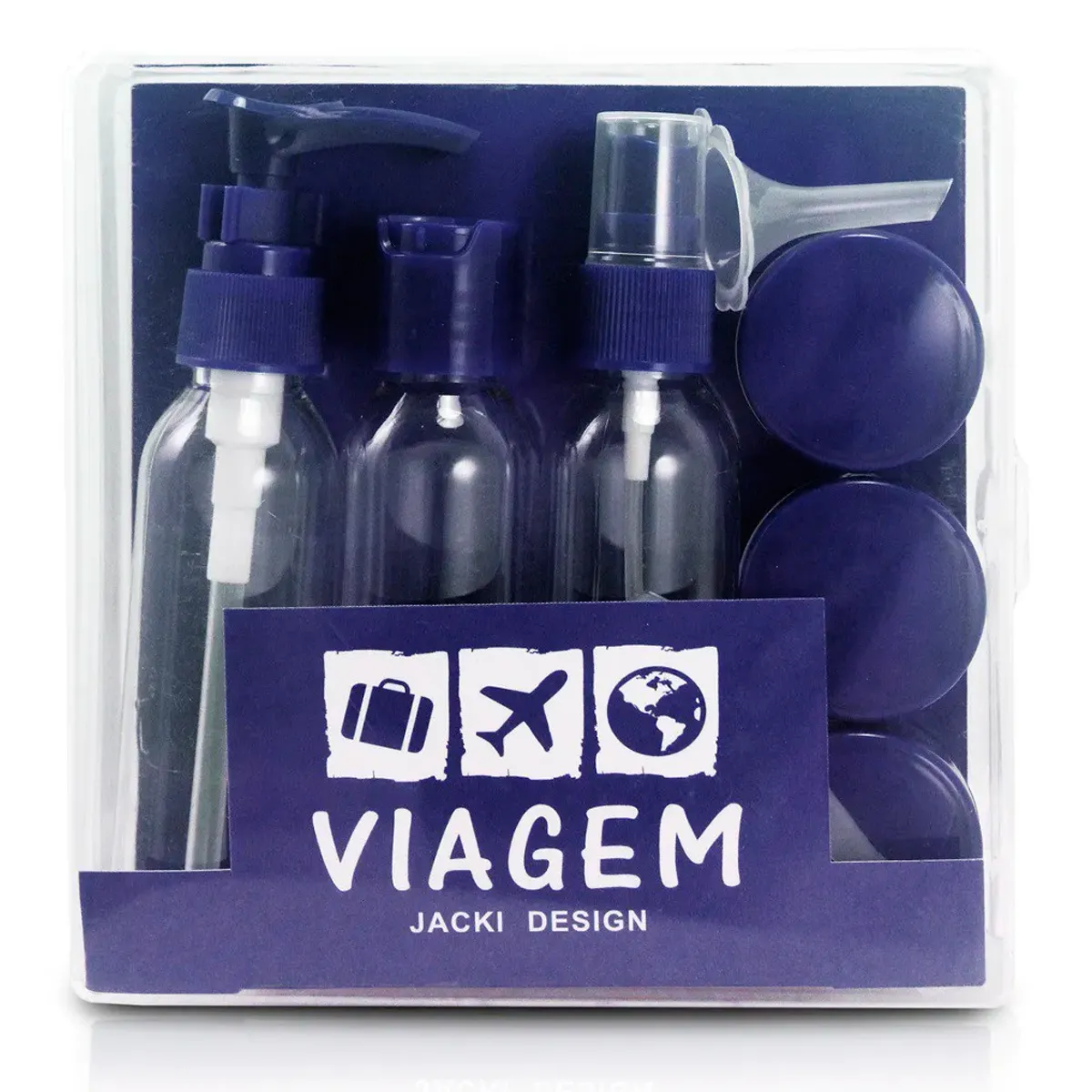Kit de Frascos Para Viagem com 9 Peças Jacki Design Azul