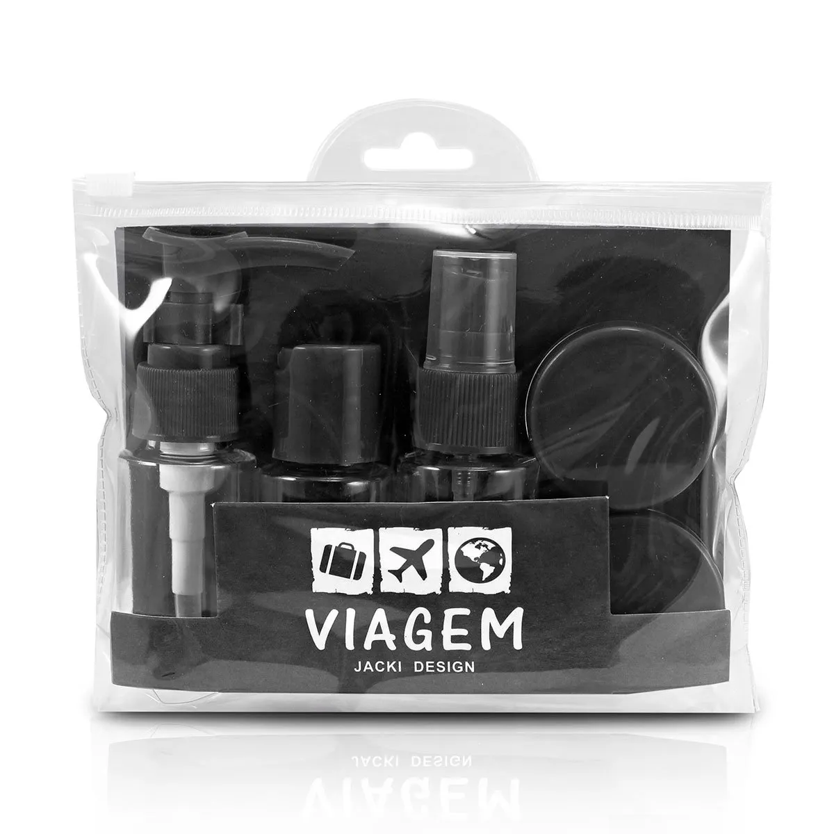 Kit de Frascos Para Viagem com 7 Peças Jacki Design Preto