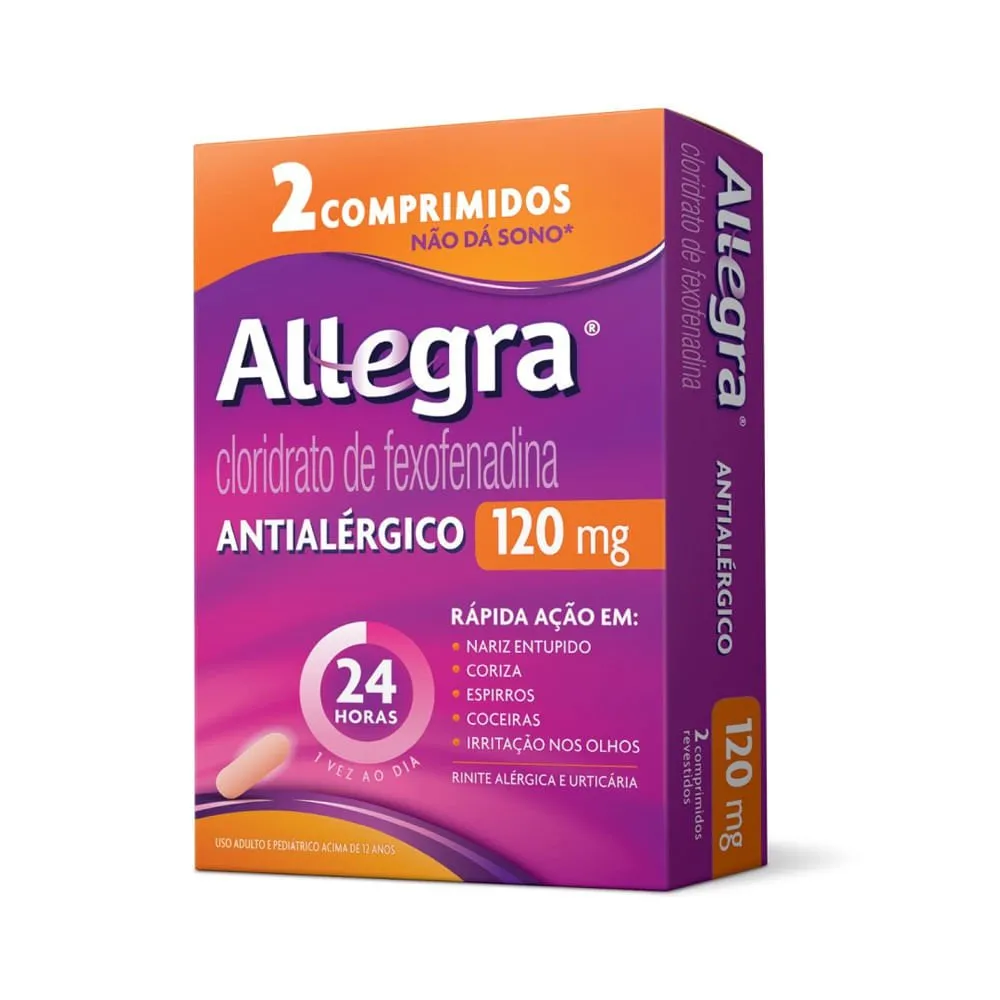 Allegra Antialérgico Cloridrato de Fexofenadina 120mg 2 comprimidos
