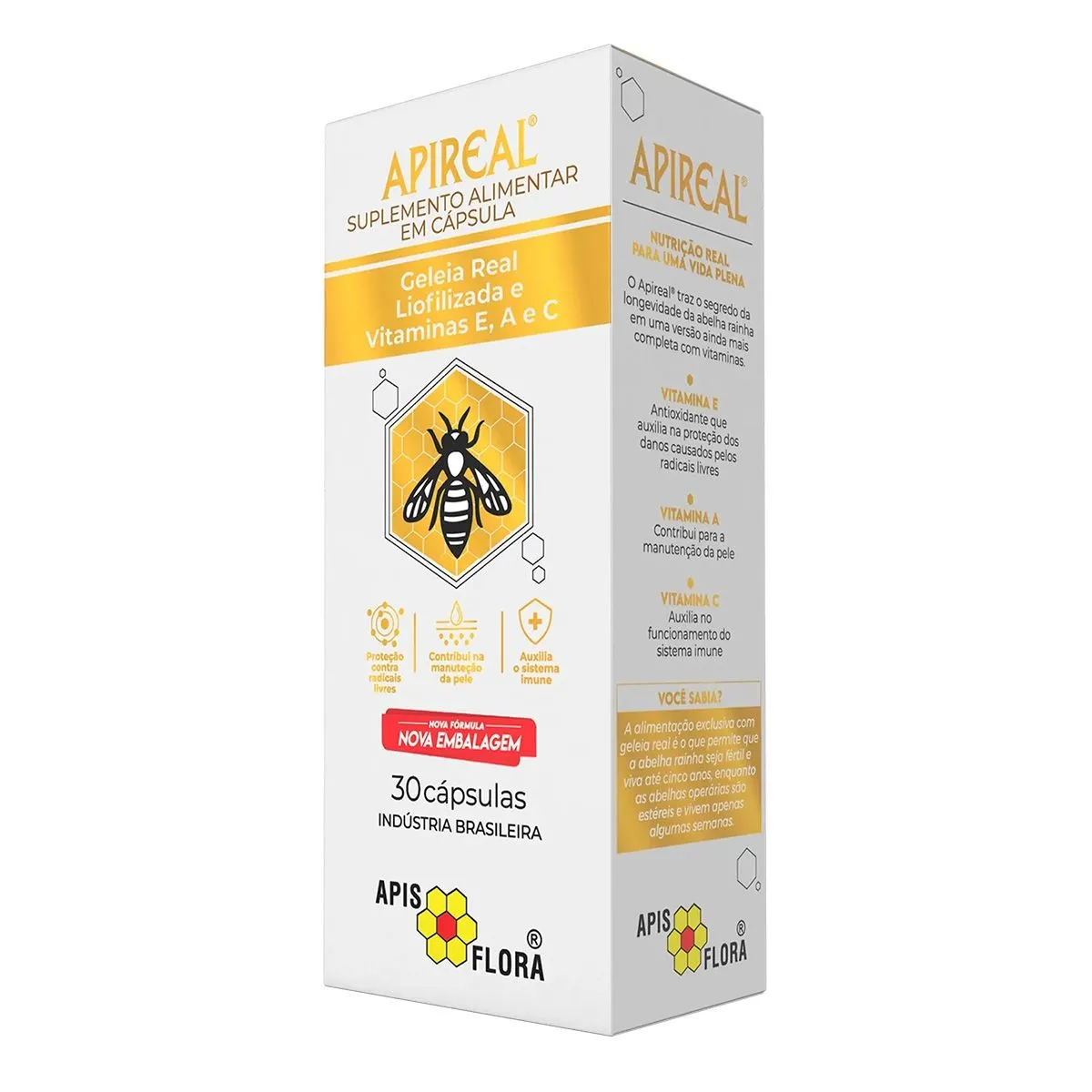 Apireal Geleia Real Liofilizada Com 30 Cápsulas Apis Flora