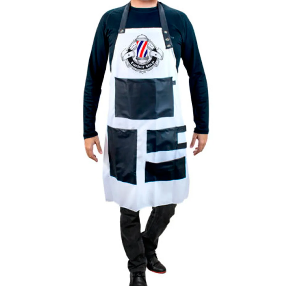 Avental Branco Oxford Para Barbeiro e Cabeleireiro Barber Shop