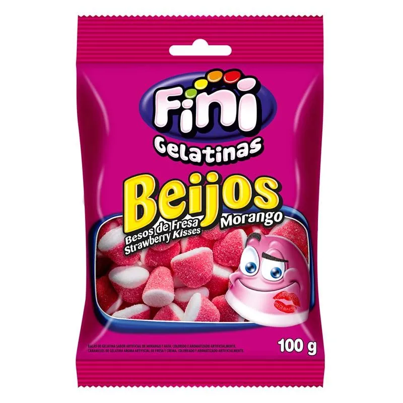 Bala De Gelatina Fini  Beijos Sabor Morango 100G