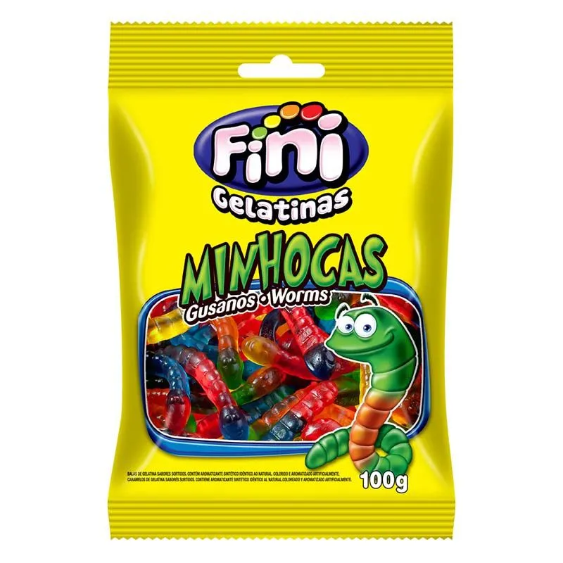 Bala De Gelatina Fini Minhocas 100G
