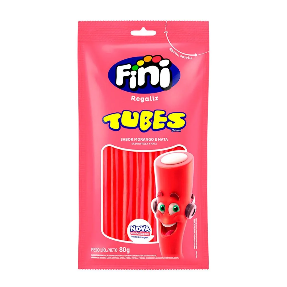 Bala Fini Tubes Sabor Morango E Nata Com 80g