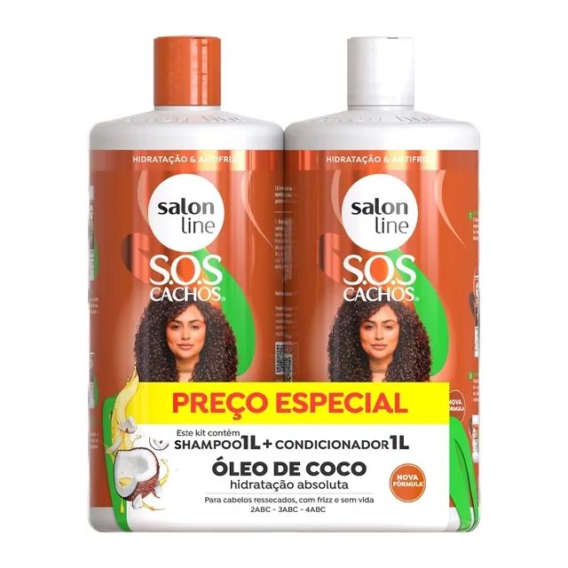 Kit SOS Cachos Coco Profundo Shampoo e Condicionador Litrão Salon Line