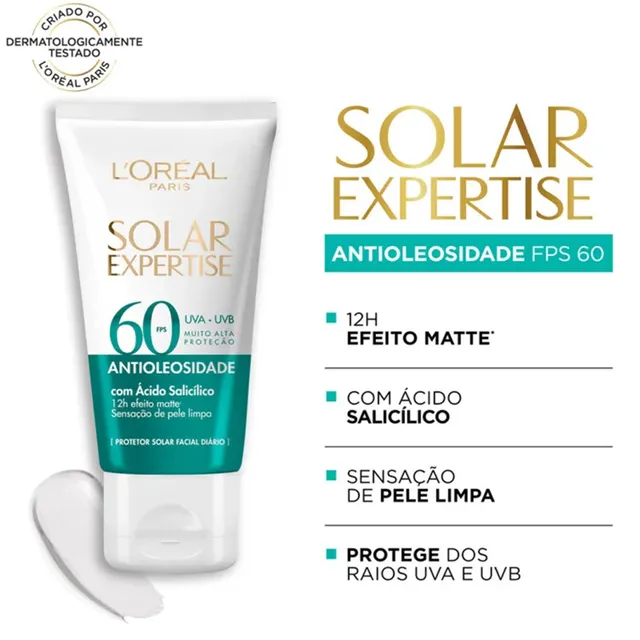 Protetor Solar Facial L'Oréal Paris Expertise Antioleosidade FPS 60