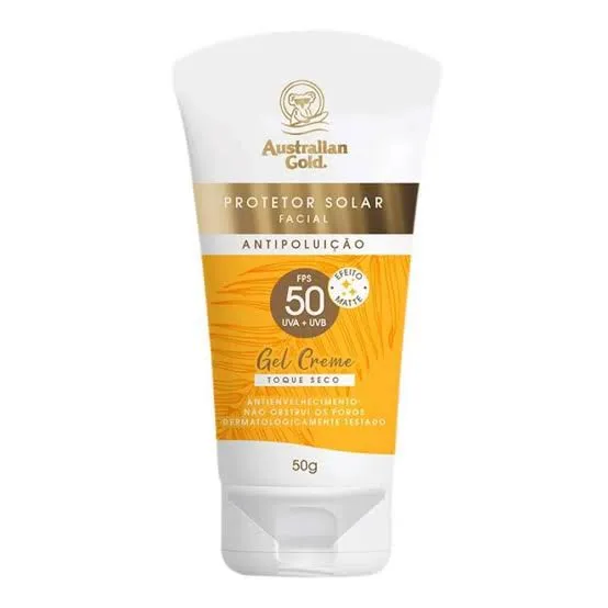 Australian Gold Gel Creme Protetor Solar Facial Antipuluição FPS50 50g