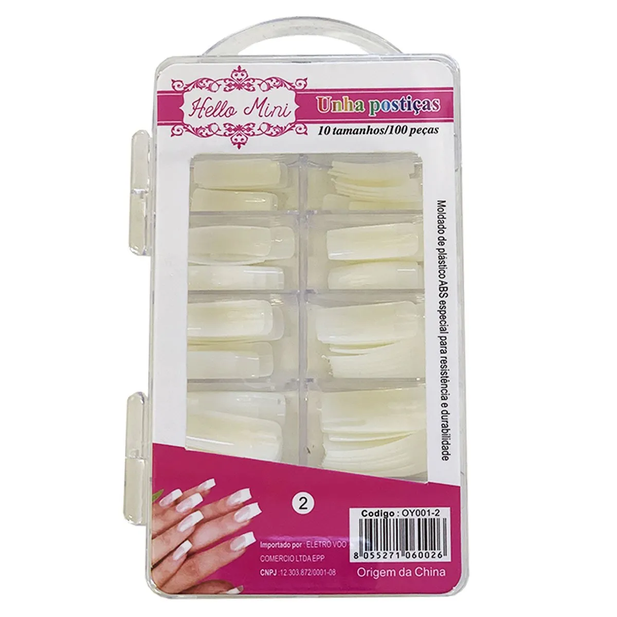Caixa Tips Para Alongamento Hello Mini 10 Tamanhos 100 Unidades