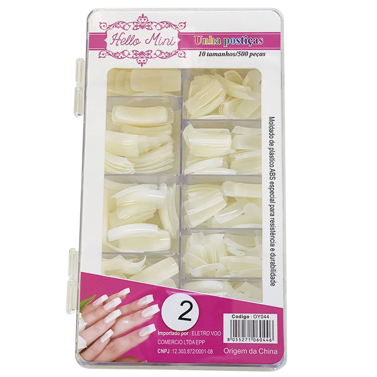 Caixa Tips Para Alongamento Hello Mini 10 Tamanhos 500 Unidades