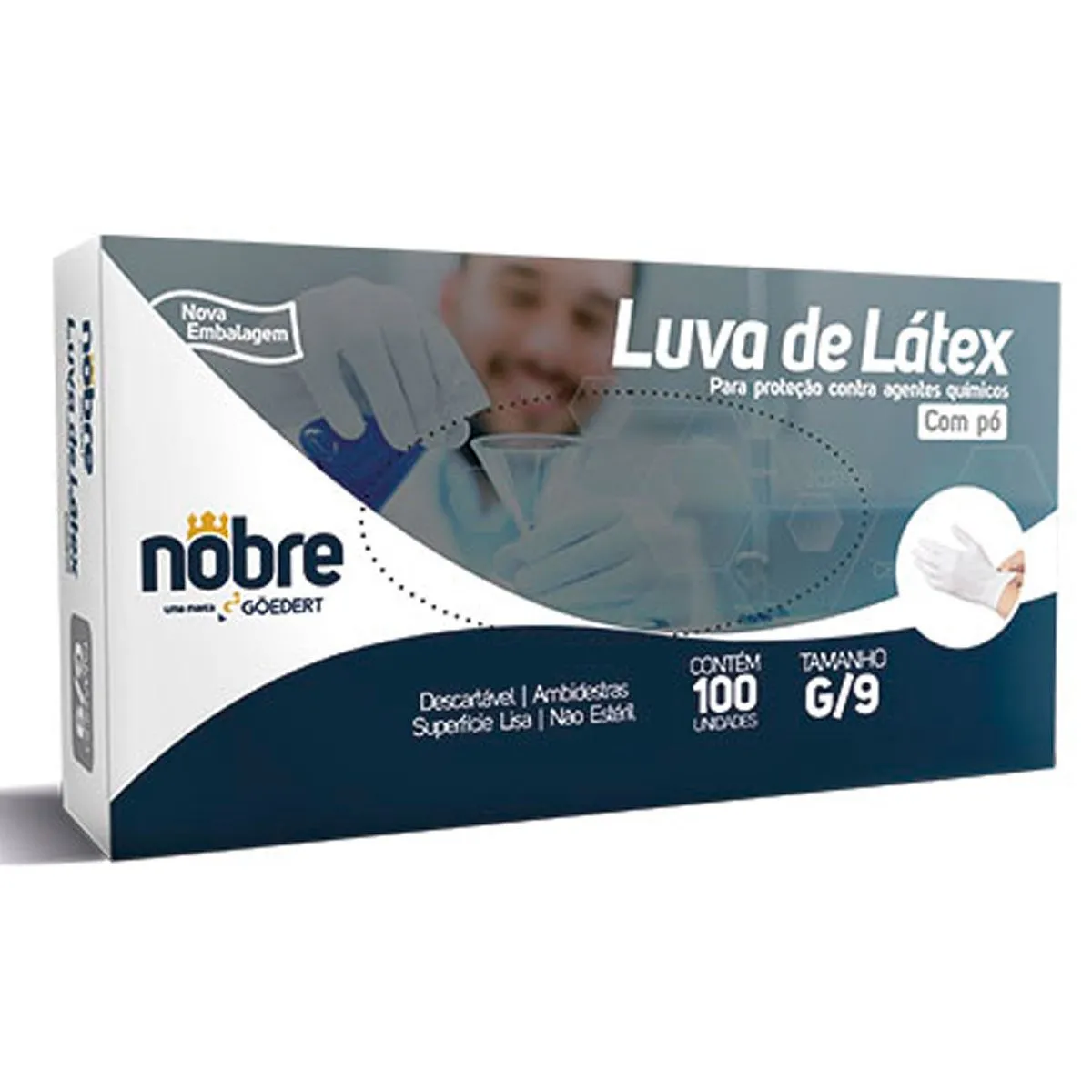 Luva de Látex Nobre Com Pó Agentes Químicos G/9 - 100un