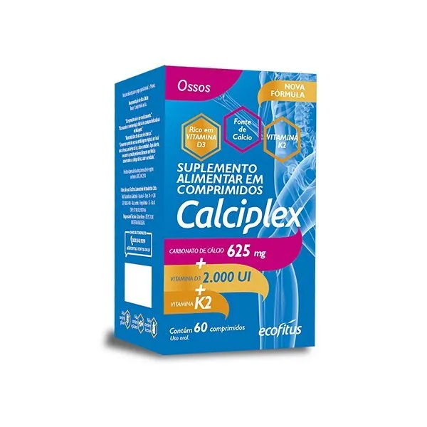 Calciplex 625mg + Vitamina D3 2000UI + K2 com 60 Comprimidos