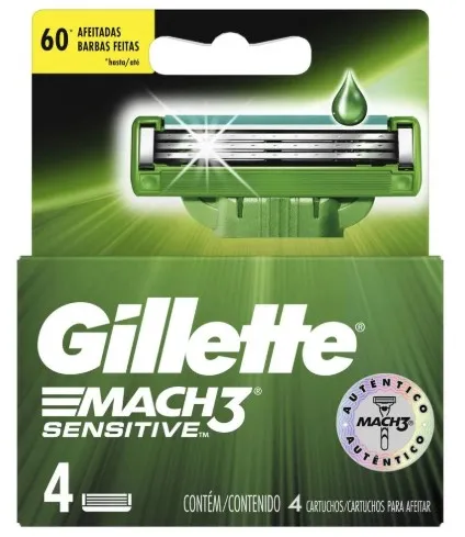 Carga Para Aparelho de Barbear Mach 3 Sensitive Com 4