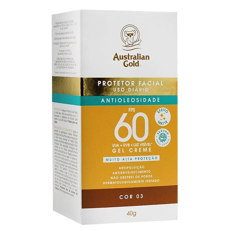 Australian Gold Protetor Solar Facial Antioliosidade Cor 03 FPS60 40g