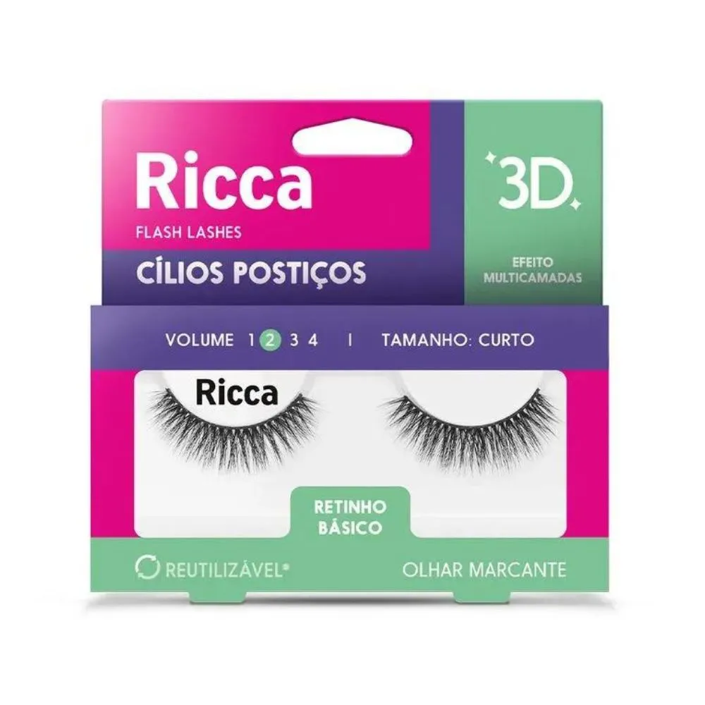 Cílios Postiços Ricca Efeito Multicamadas 3D Tamanho Curto Cód 2683