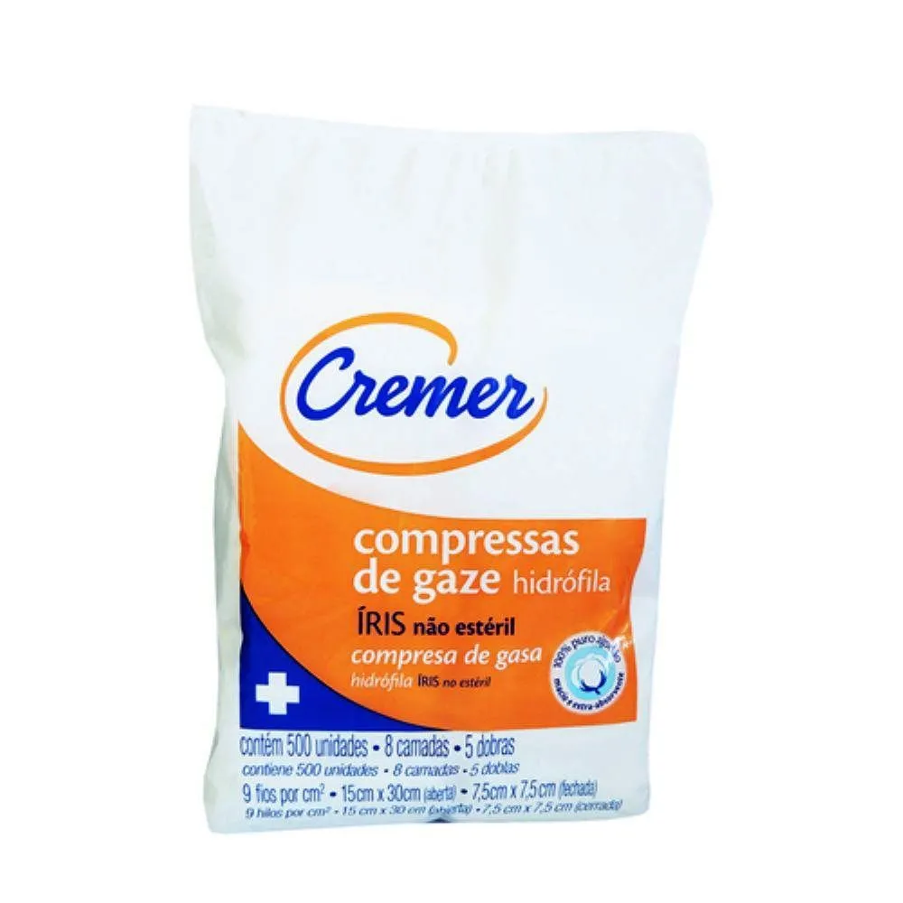 Compressas De Gaze Cremer Íris 9 Fios Com 500 Unidades