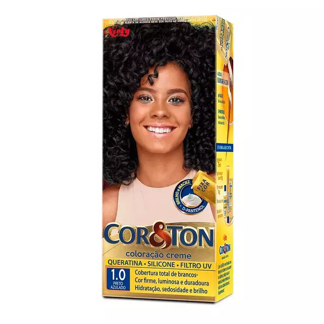 Coloração em creme 1.0 preto azulado - Cor & ton