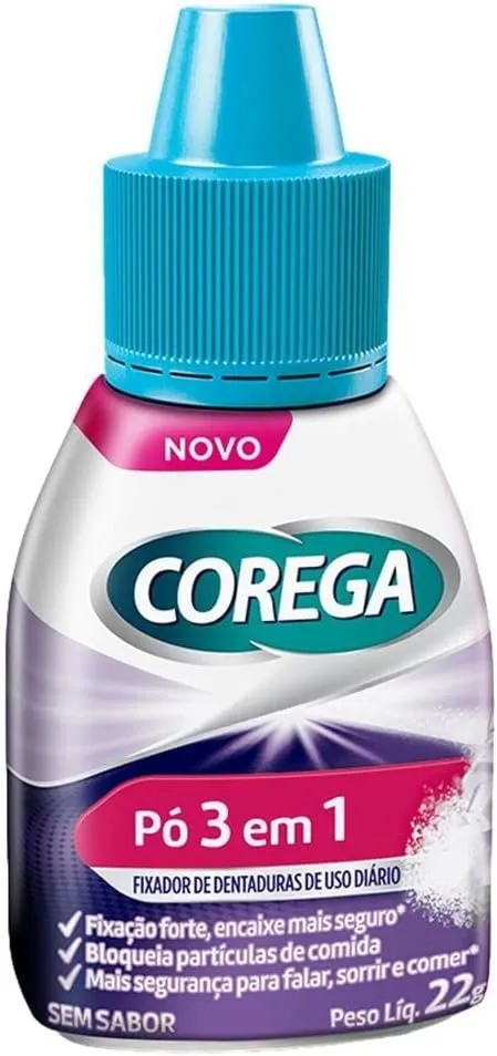 Corega Pó Fixador de Dentaduras de Uso Diário 3 em 1 Sem Sabor 22g