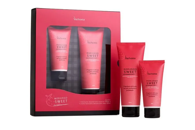 Kit Creme para as Mãos + Hidratante Corporal - Morango Sweet-Via Aroma