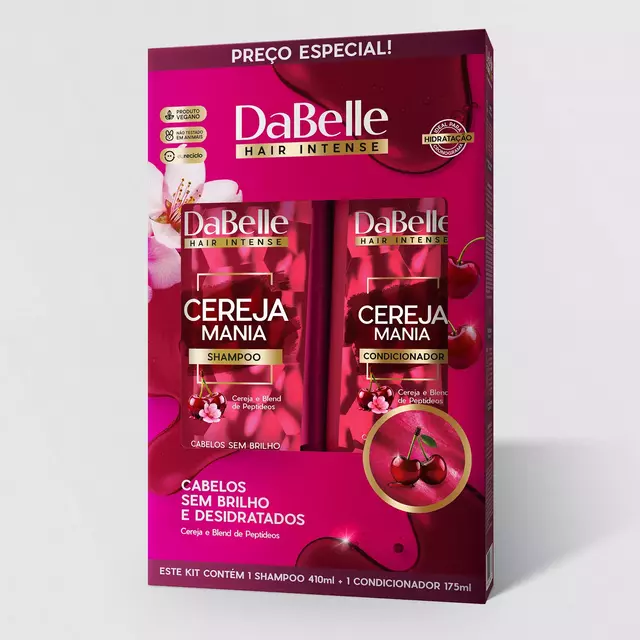 Kit shampoo 250ml e condicionador 175ml cereja mania - Dabelle